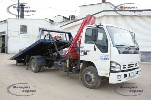 эвакуатор ISUZU NQR75 со сдвижной платформой и краном-маниулятором